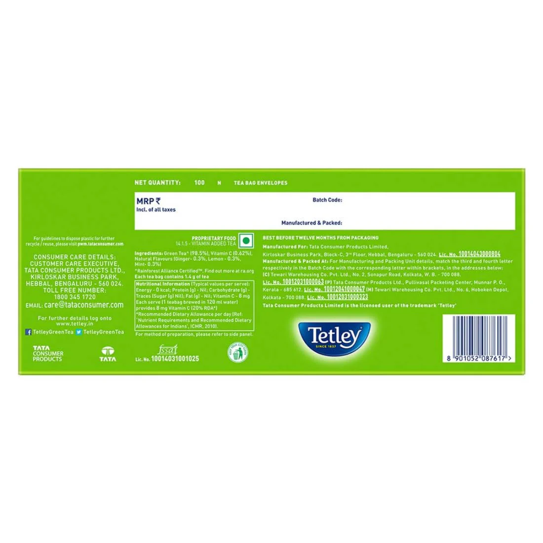 Tetley Ginger, Mint & Lemon Green Tea - 100 Tea Bags Envelopes | Immune With Added Vitamin C - Rich In Antioxidants, Medium Caffeine - Image 2