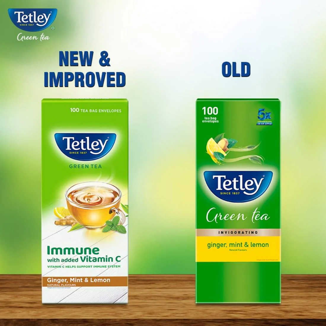 Tetley Ginger, Mint & Lemon Green Tea - 100 Tea Bags Envelopes | Immune With Added Vitamin C - Rich In Antioxidants, Medium Caffeine - Image 3