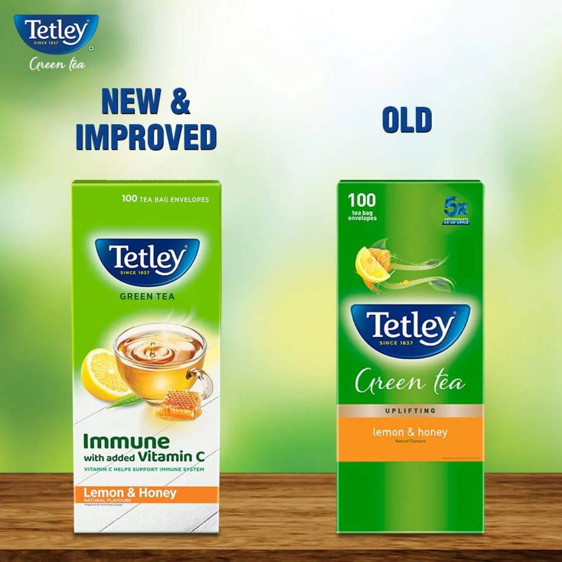 Tetley Lemon & Honey Green Tea - 100 Tea Bags Envelopes | Immune With Added Vitamin C - Rich In Antioxidants, Medium Caffeine - Image 2