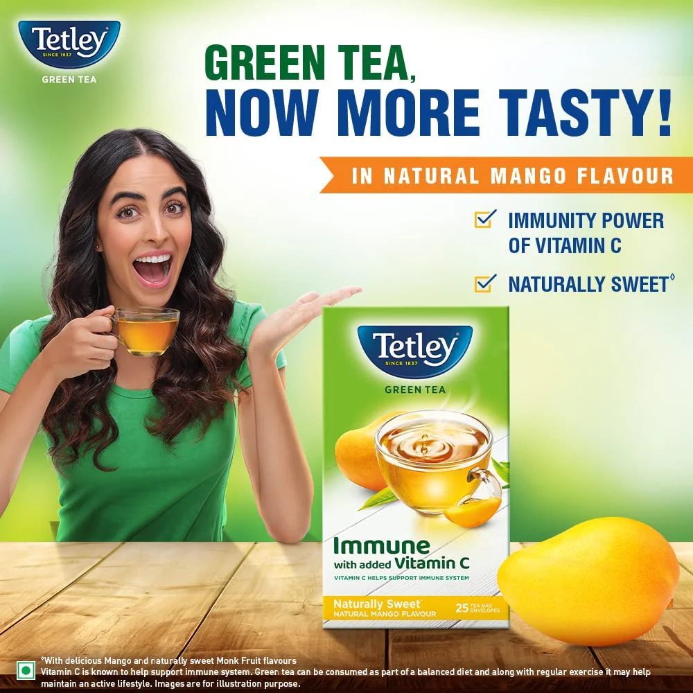 Tetley Naturally Mango Flavour Green Tea - 25 Tea Bags | Immune With Added Vitamin C - Supports Immune System | Naturally Sweet Green Tea - Medium Caffeine - Image 3