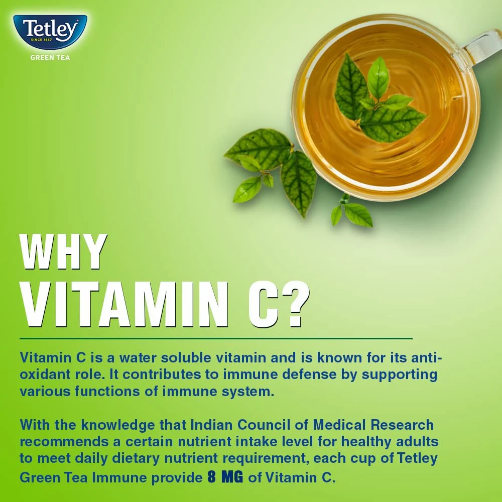Tetley Naturally Mango Flavour Green Tea - 25 Tea Bags | Immune With Added Vitamin C - Supports Immune System | Naturally Sweet Green Tea - Medium Caffeine - Image 4
