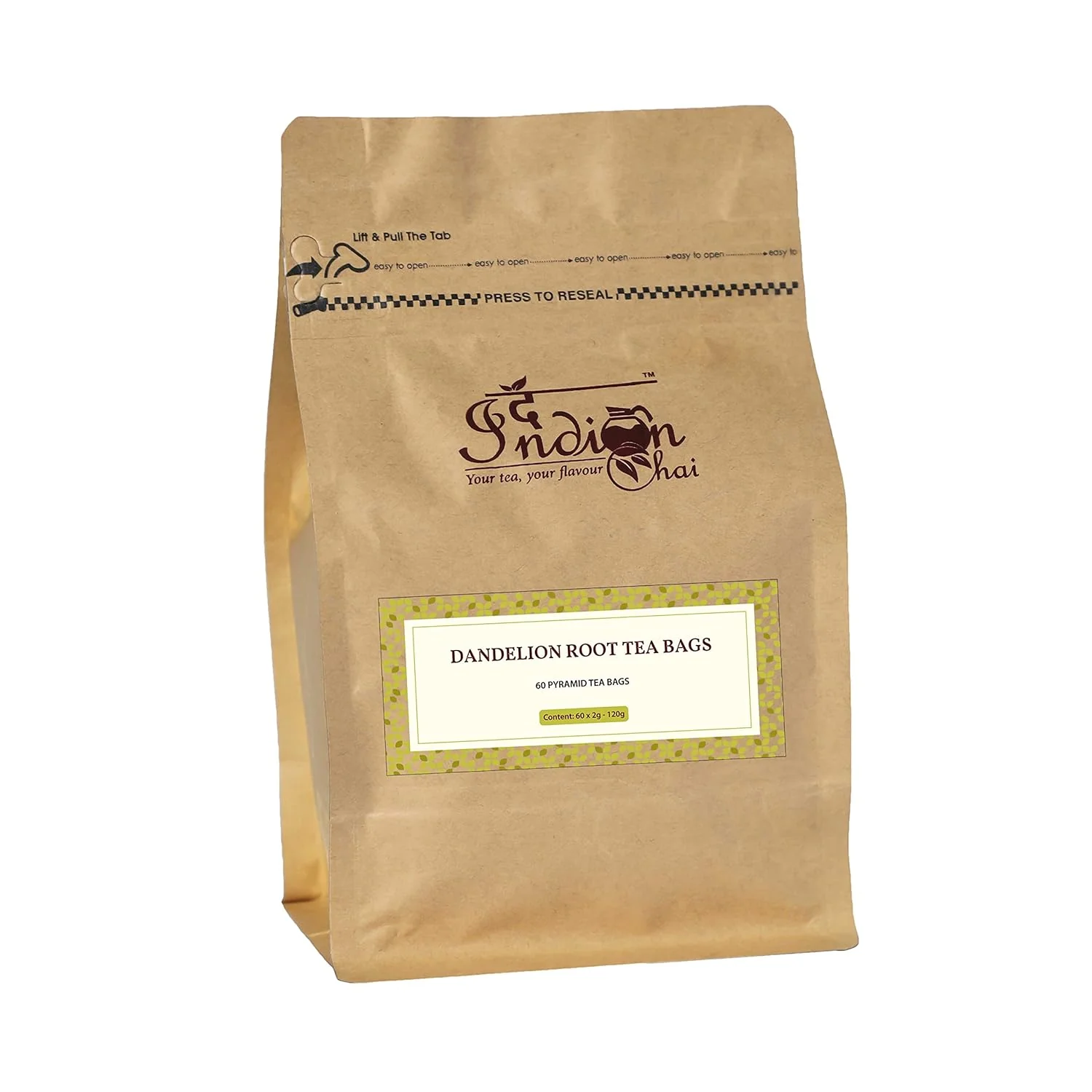 The Indian Chai Dandelion Root Tea - 60 Pyramid Tea Bags | Improves Kidney Function & Digestive Health - Caffeine Free, Gluten Free