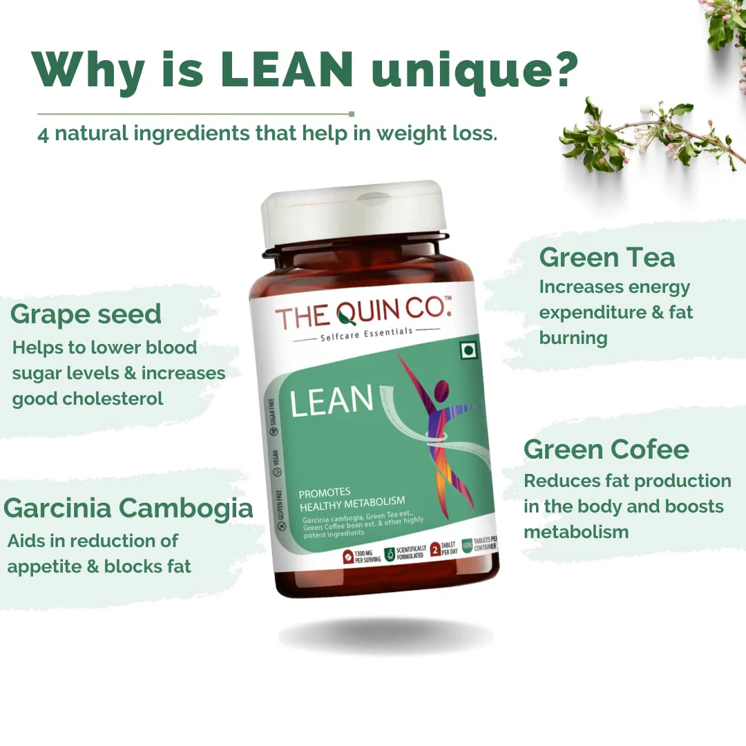 The Quin Co. Lean Burn Those Extra Pounds Promotes Healthy Metabolism, Premium Garcinia Cambogia, Green Tea, Green Coffee For Men & Women | 60 Tablets 100gm 0.2lbs - Image 4