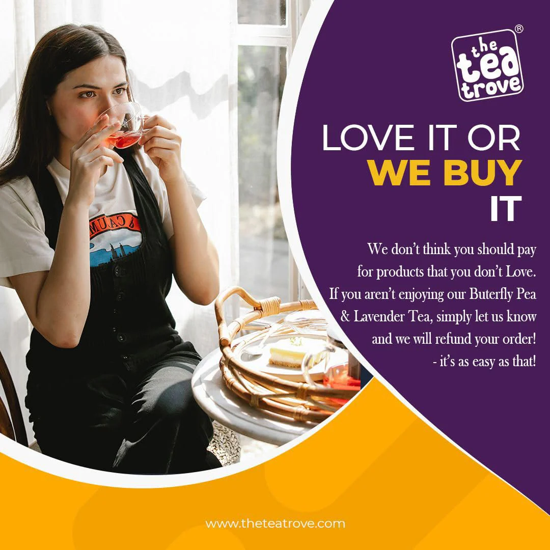 The Tea Trove Organic Butterfly Pea Lavender Herbal Tea Bags In Resealable Pouch - 30 Pyramid Tea Bags | Eco-Friendly Lavender Tea For Sleep - Blue Pea Flower For Iced Teas | Caffeine Free - Image 4