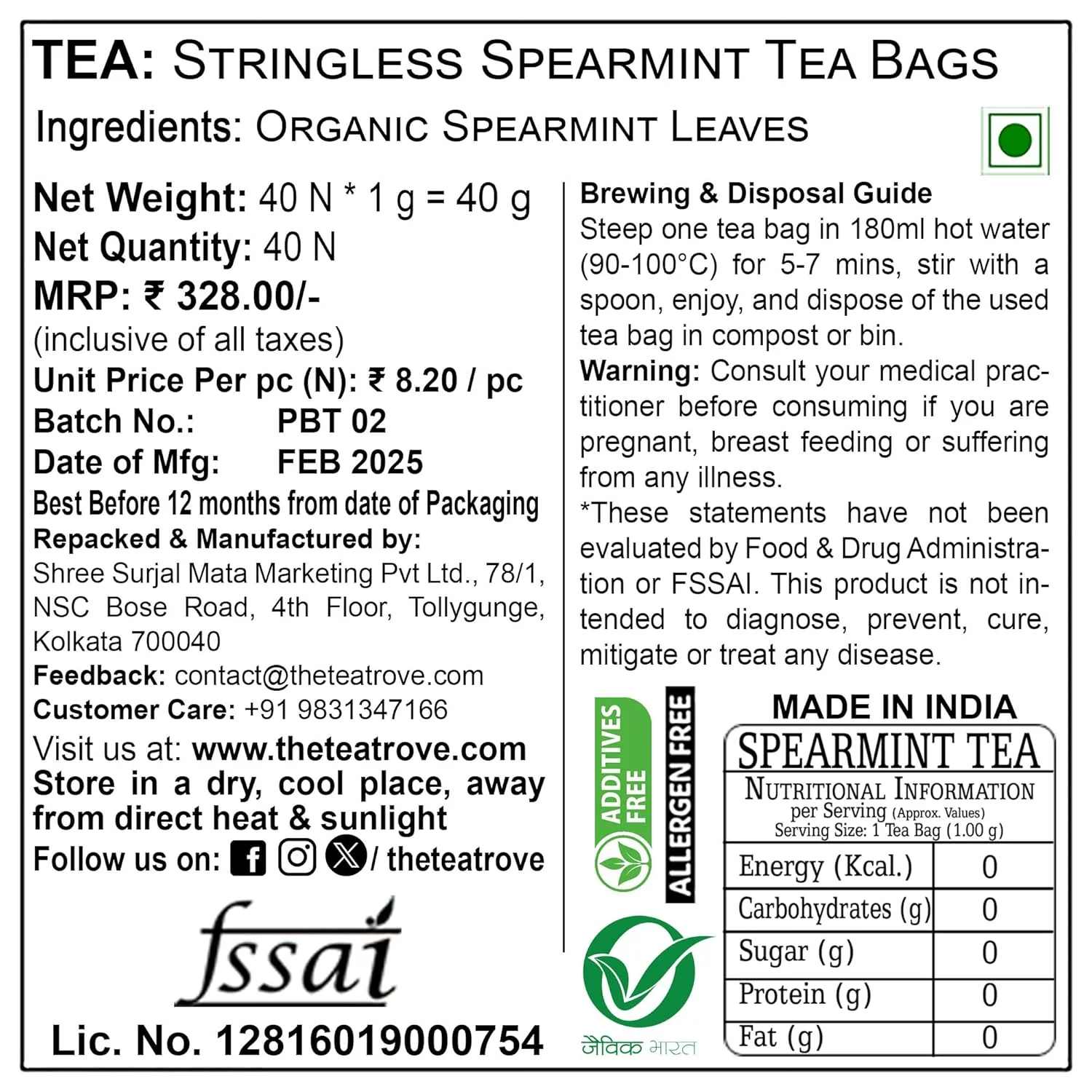 The Tea Trove Organic Spearmint Herbal Tea Bags - 40 Pyramid Tea Bags | Environmentally Friendly Packaging - Eco Friendly, Caffeine Free - Image 2