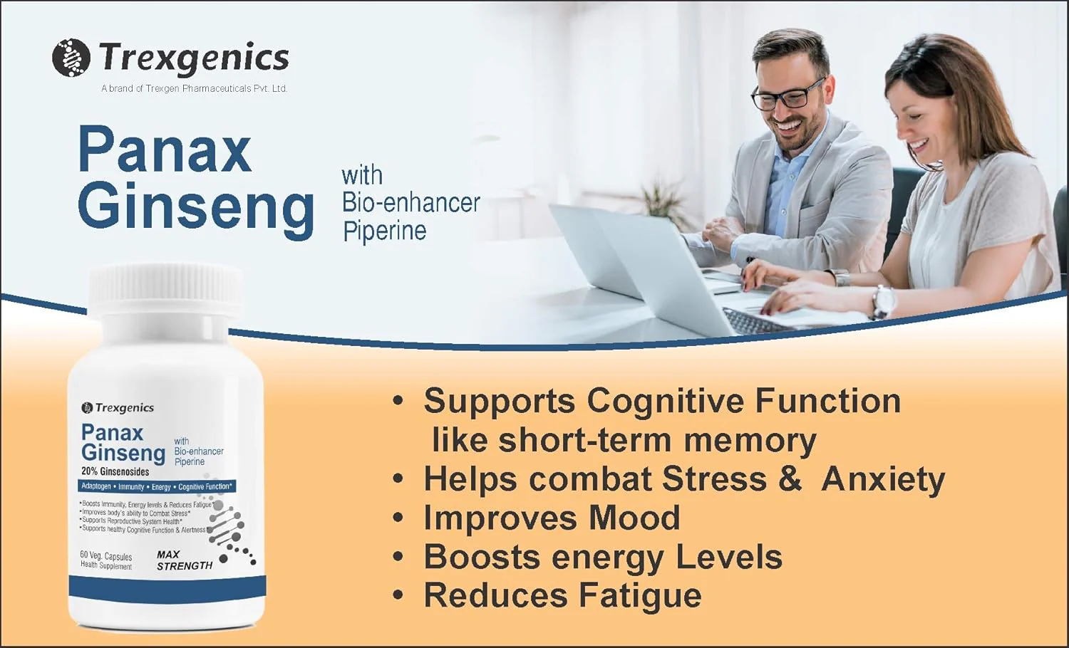Trexgenics Panax Red Korean Ginseng 20% Ginesenosides 500mg Premium With Bio Enhancer Piperine 5mg Adaptogen, Immunity, Energy, Cognitive Function | 60 Veg Capsules 100gm 0.2lbs Each Pack Of 3 - Image 2