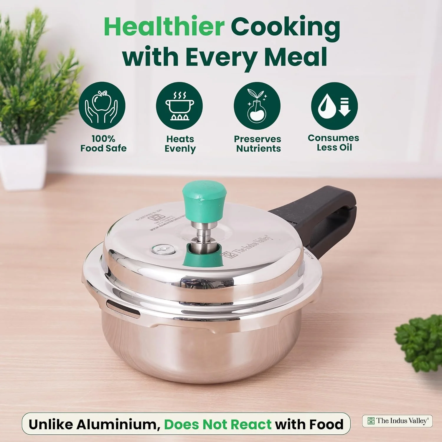 Tri-Ply Stainless Steel Outer Lid Pressure Pan For 1-2 People - Very Small, 2 Liters, 1.4 Kg | Induction Friendly, ISI-Certified, Nonstick 3-Layer Body, 100% Pure & Toxin-Free, 5 Years Warranty - Image 3