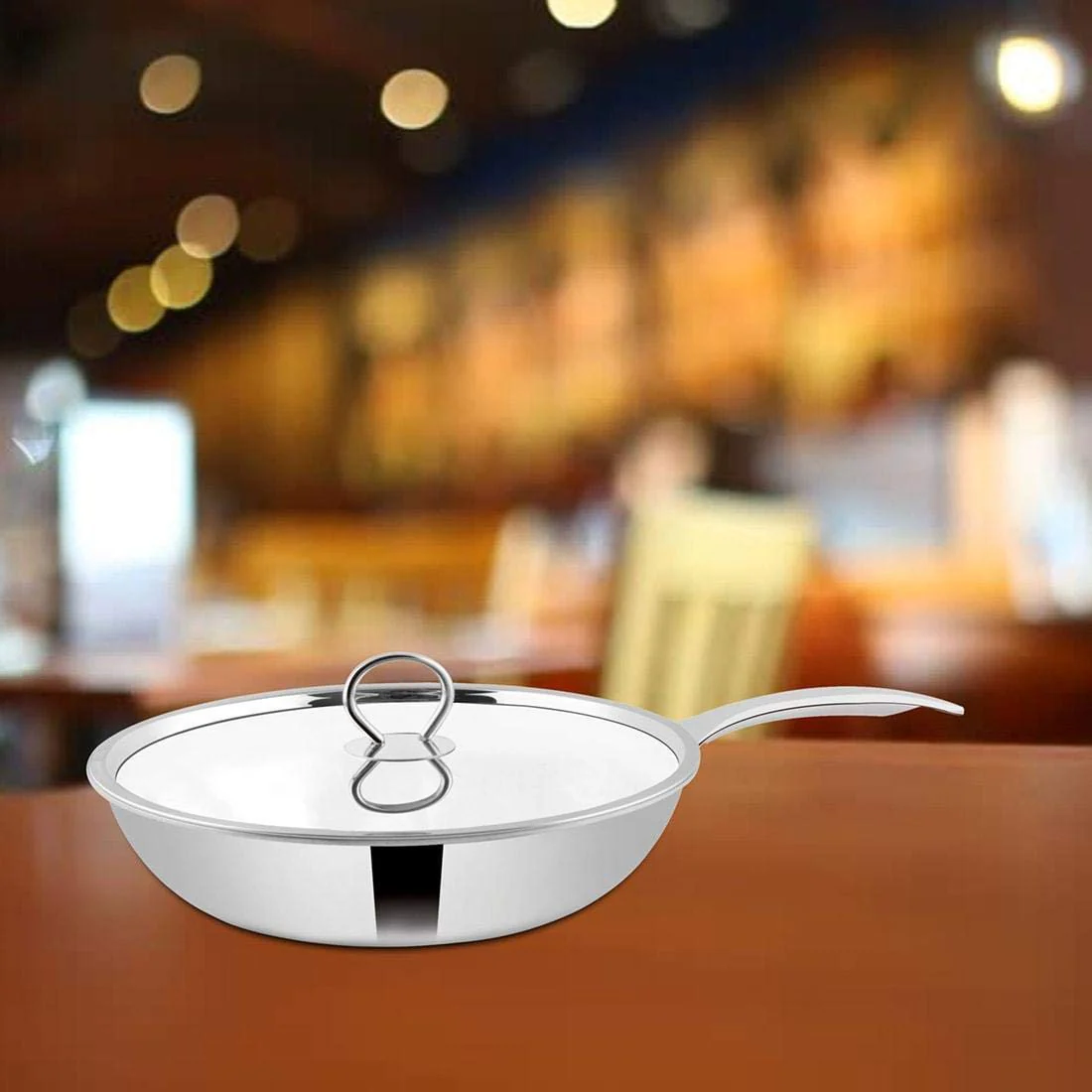 Triplica High Grade Stainless Steel Frypan With Stainless Steel Lid, 26 Cm - Silver, 1 Liters | Easy To Clean & Dishwasher Safe - Image 4