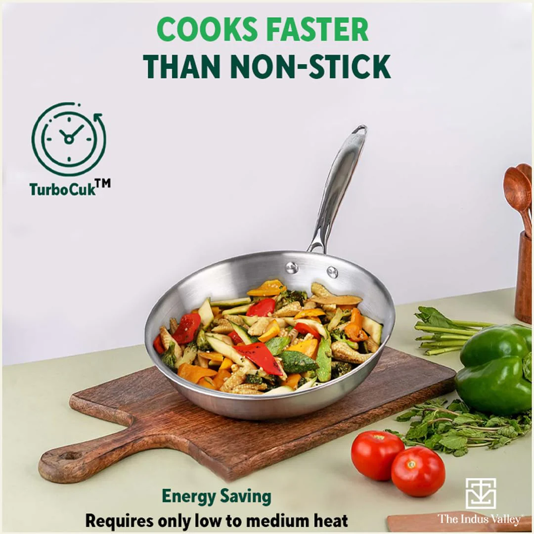 Triply Stainless Steel Fry Pan With Glass Lid For 3-4 People - Large 26cm, 10.2 Inch, 1.9 Liters, 1.1 Kg | Induction-Friendly, Nonstick 3-Layer Body, 100% Pure & Toxin-Free - Image 8