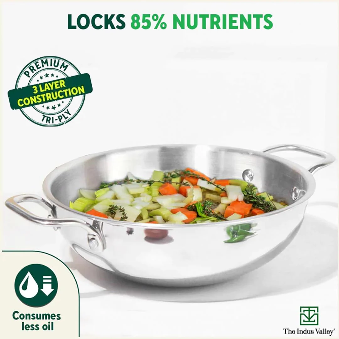 Triply Stainless Steel Kadai Or Kadhai For 5-6 People - Large, 26cm, 10.2 Inch, 4 Liters, 1.3 Kg | Induction Friendly, Nonstick 3-Layer Body, 100% Pure & Toxin-Free, No Chemical Coating - Image 5