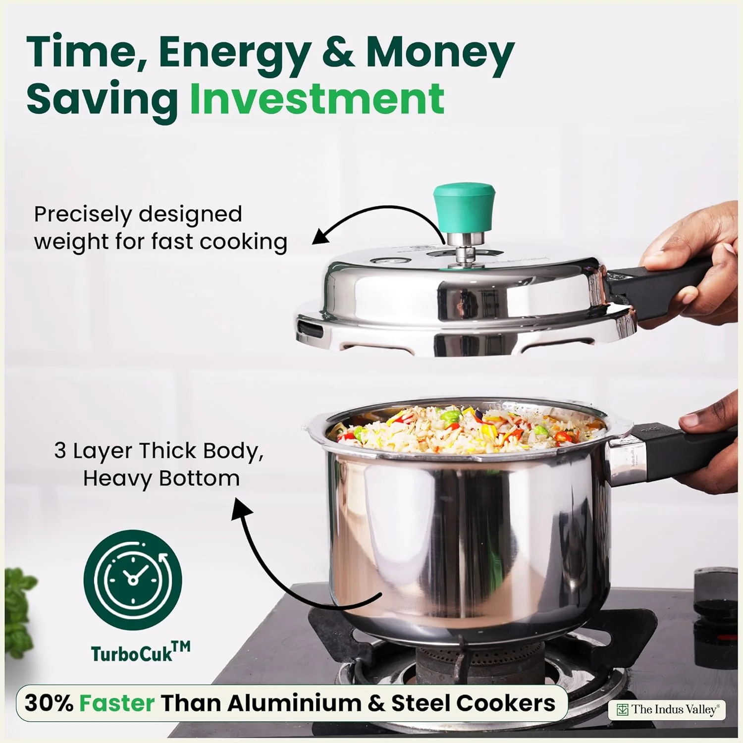 Triply Stainless Steel Pressure Cooker Outer Lid Combo + Free Wooden Chopping Board - 2 Ltr + 3 Ltr | Induction Friendly, ISI-Certified, Nonstick 3-Layer Body, 100% Pure & Toxin-Free - Image 6