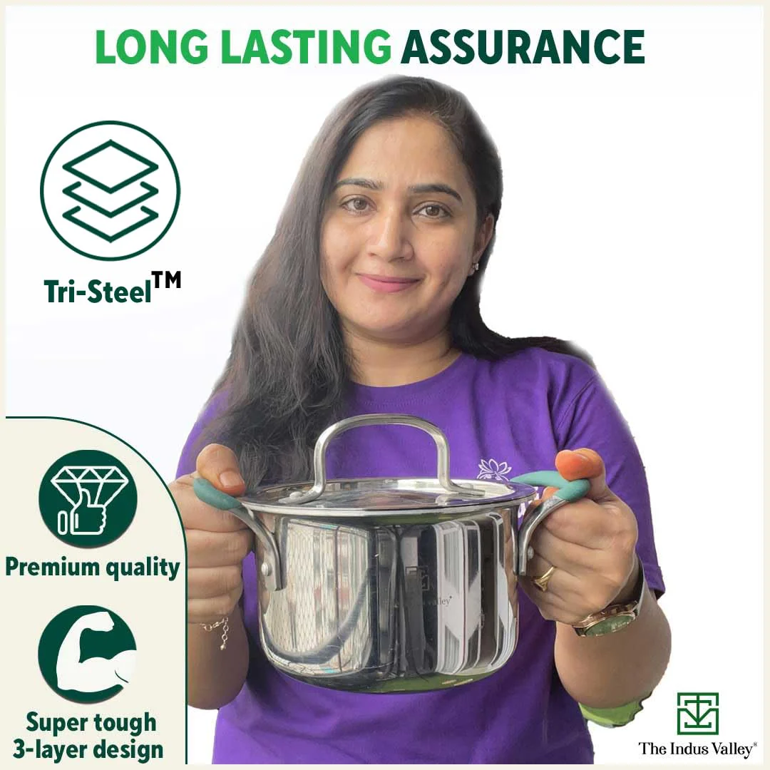 Triply Stainless Steel Stock Pot Or Biryani Pot Or Casserole With Steel Lid | Medium 21.6cm, 8.5 Inch, 3 Liters, 1.4 Kg - Induction Friendly, Nonstick 3-Layer Body, 100% Pure & Toxin-Free - Image 8