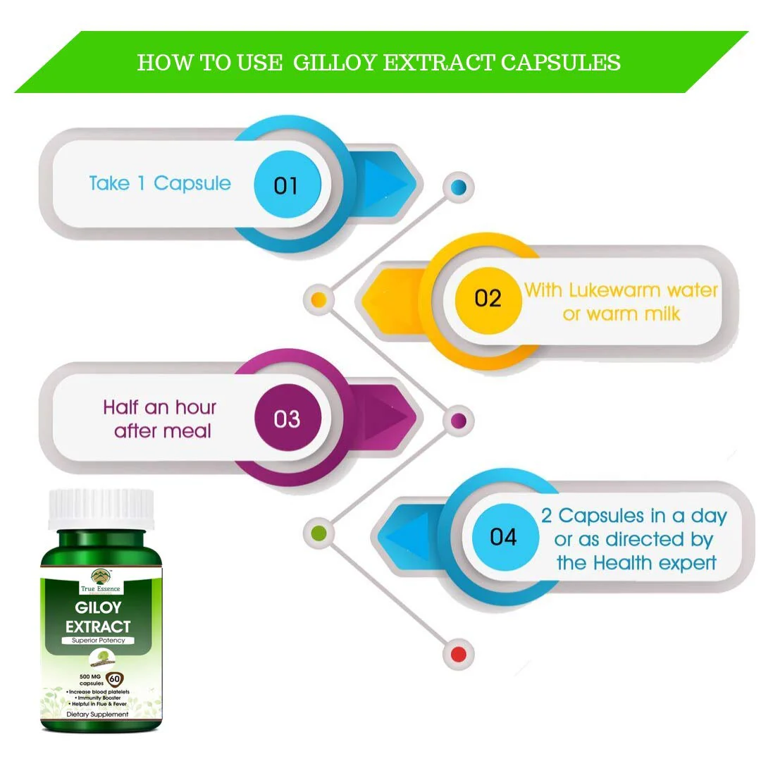 True Essence Heera Ayurvedic Research Foundation Giloy Extract 500mg Immunity | 60 Veg Capsules 100gm 0.2lbs - Image 2