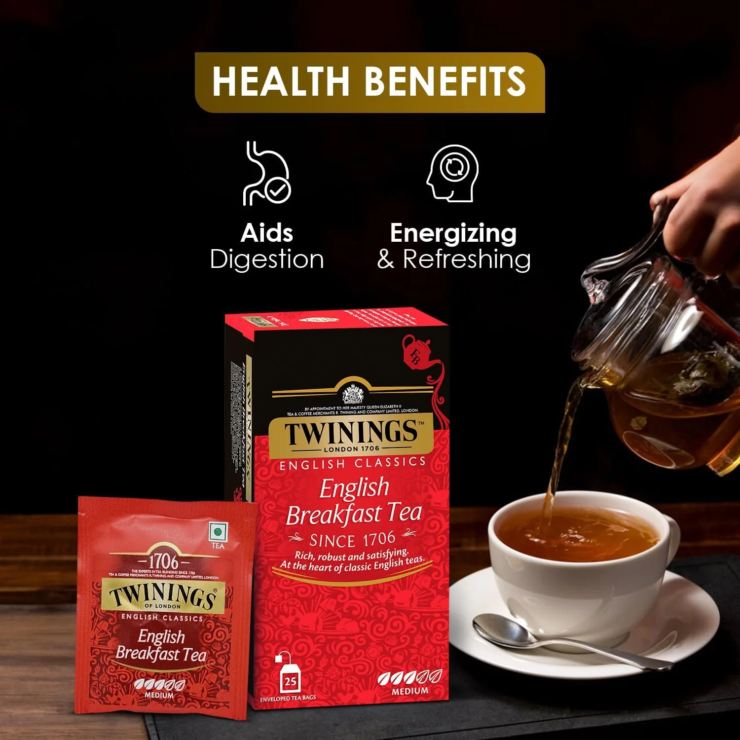 Twinings English Breakfast Tea - 25 Enveloped Teabags | English Classic Range Premium Black Tea - Medium Strength, Rich Flavor, High Caffeine - Image 3