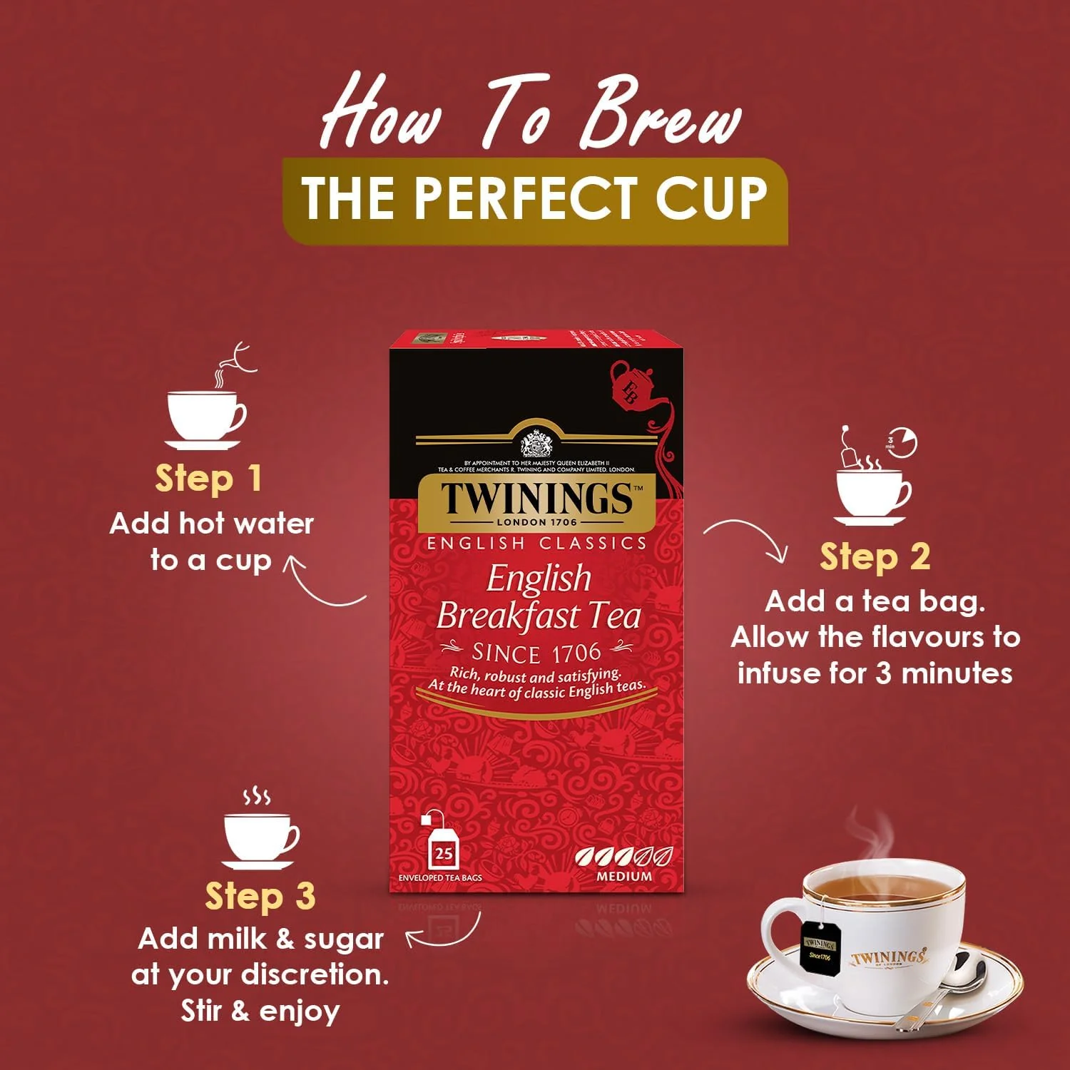 Twinings English Breakfast Tea - 25 Enveloped Teabags | English Classic Range Premium Black Tea - Medium Strength, Rich Flavor, High Caffeine - Image 4