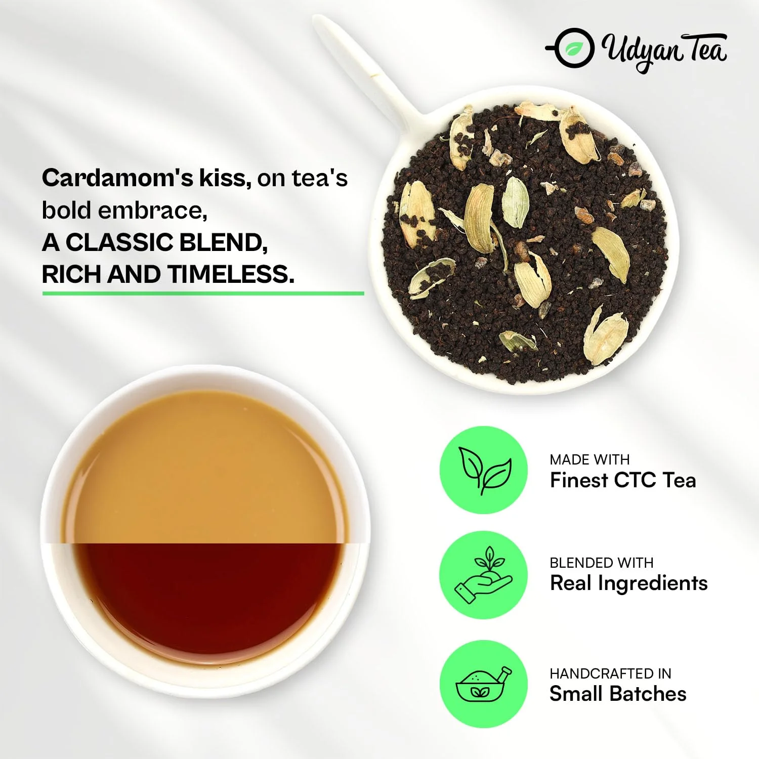 Udyan Tea Elaichi Chai - 250gm, 8.8 Ounce | Premium CTC Black Tea With Aromatic Cardamom - Handcrafted Small Batch Blend For Immunity & Stress Relief | High Caffeine - Image 4