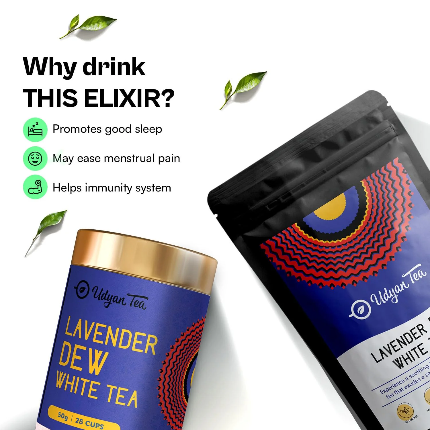 Udyan Tea Lavender Dew White Tea - 50gm, 1.7 Ounce, 25 Cups | Soothing Floral Blend With Lavender, Rose & Mint - Rich In Antioxidants For Healthy Skin | Low Caffeine Fresh Loose Leaf - Image 5