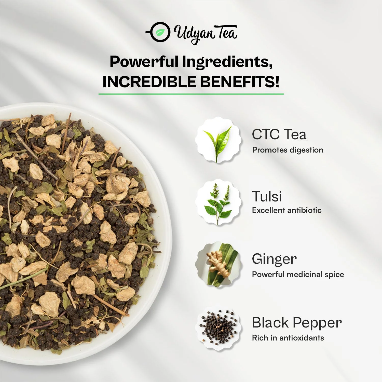 Udyan Tea Tulsi Ginger Chai - 250gm, 8.8 Ounce | Immunity Boosting CTC Black Tea With Tulsi, Ginger & Black Pepper - Ayurvedic Healing Blend For Cold & Cough Relief | High Caffeine - Image 3