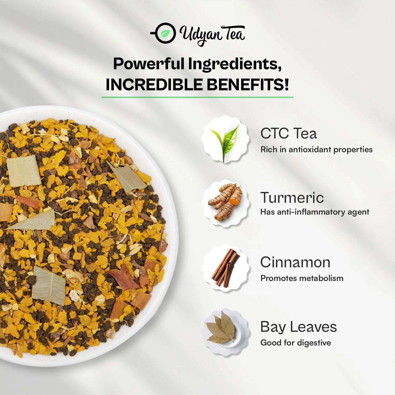 Udyan Tea Turmeric Chai - 100gm, 3.5 Ounce | Ayurvedic Blend For Immunity Boosting & Health - Loose Leaf Black Tea | High Caffeine - Image 2
