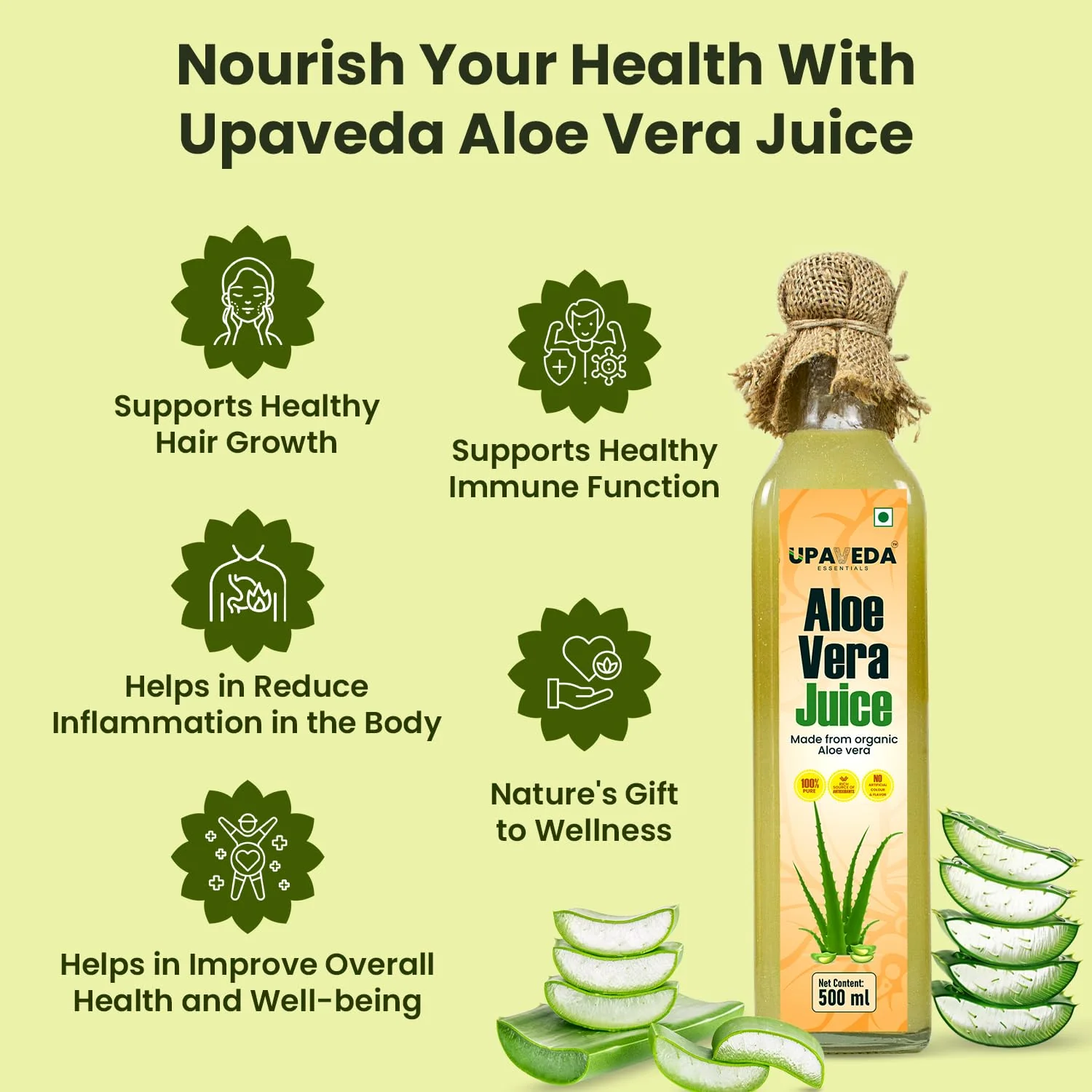 Upaveda Aloe Vera Juice With Pulp Rejuvenates Skin & Hair, Natural Juice For Skin Care Fiber Rich, No Added Sugar | 500ml 0.5lbs - Image 4