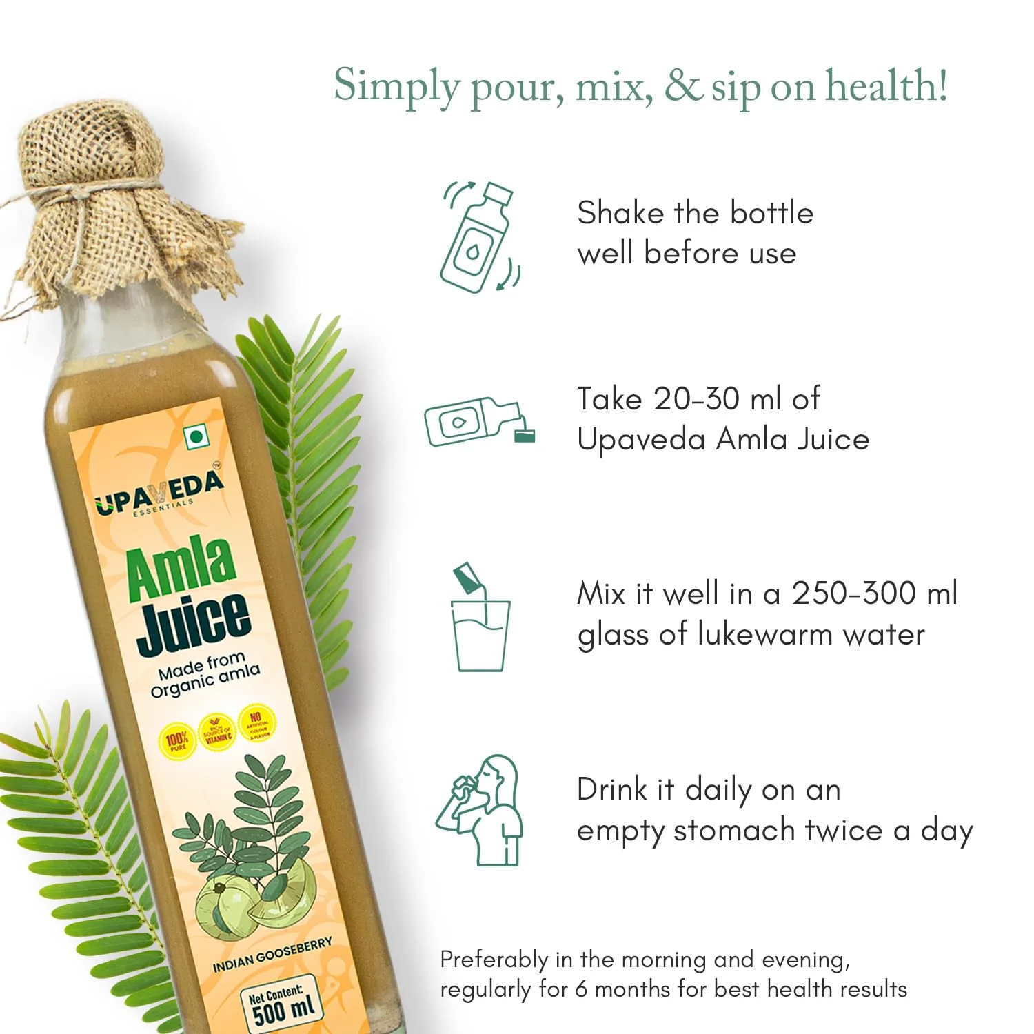 Upaveda Amla Juice Organic Amla Juice For Hair & Skin | Rich In Vitamin C Cold Pressed Indian Gooseberry Juice, Detox, Weight Loss & Immunity Boosting | 500gm 1.1lbs - Image 5