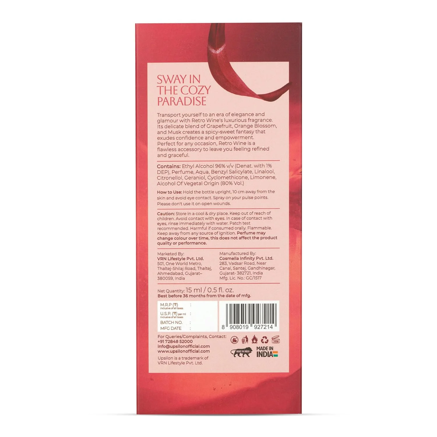 Upsilon Retro Wine Eau De Parfum 15ml 0.5 Fl.oz. Travel Friendly Women Fragrance | Long Lasting - Image 2