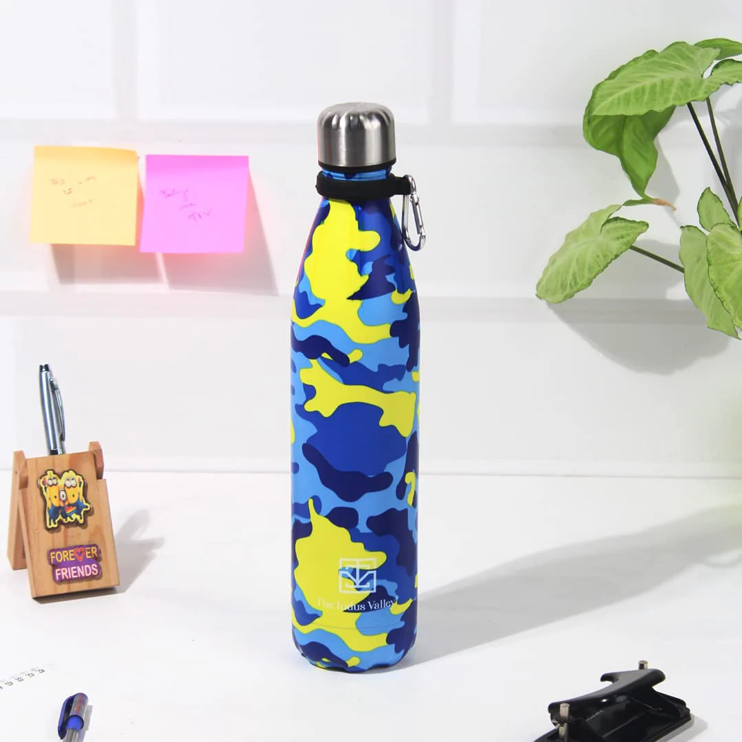 Vacuum Insulated Stainless Steel Cola Bottle For School, College, Office | Yellow & Blue, 1 Liter - Double Walled Vacuum, Hot & Cold Temperature, Leak Proof, BPA-Free - Image 6