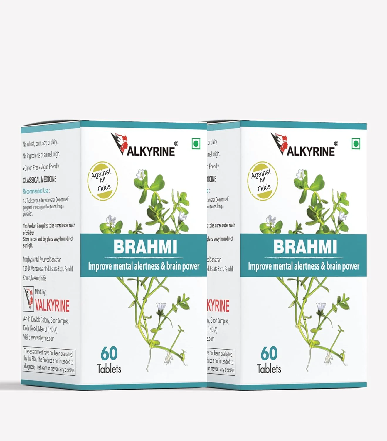 Valkyrine Brahmi, Mind Care & Memory Booster, Acts As A Potent Antioxidant Neuroprotector | 60 Tablets 100gm 0.2lbs Each Pack Of 2 - Image 2