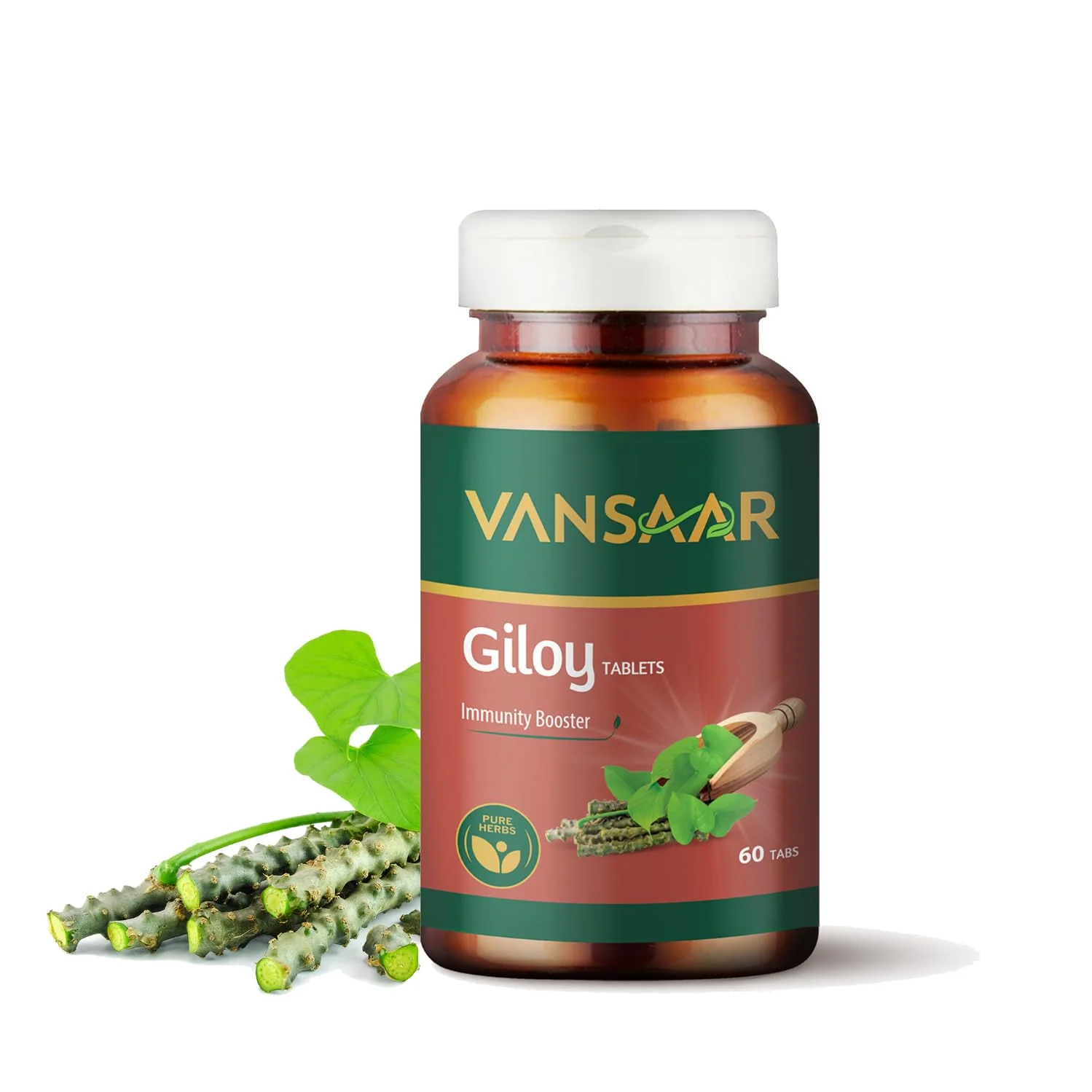 Vansaar Giloy Tablets, Supports Immune Health, Good For Digestion, Made With 100% Pure Giloy, Improving & Strengthening Digestion| 60 Tablets 100gm 0.2lbs
