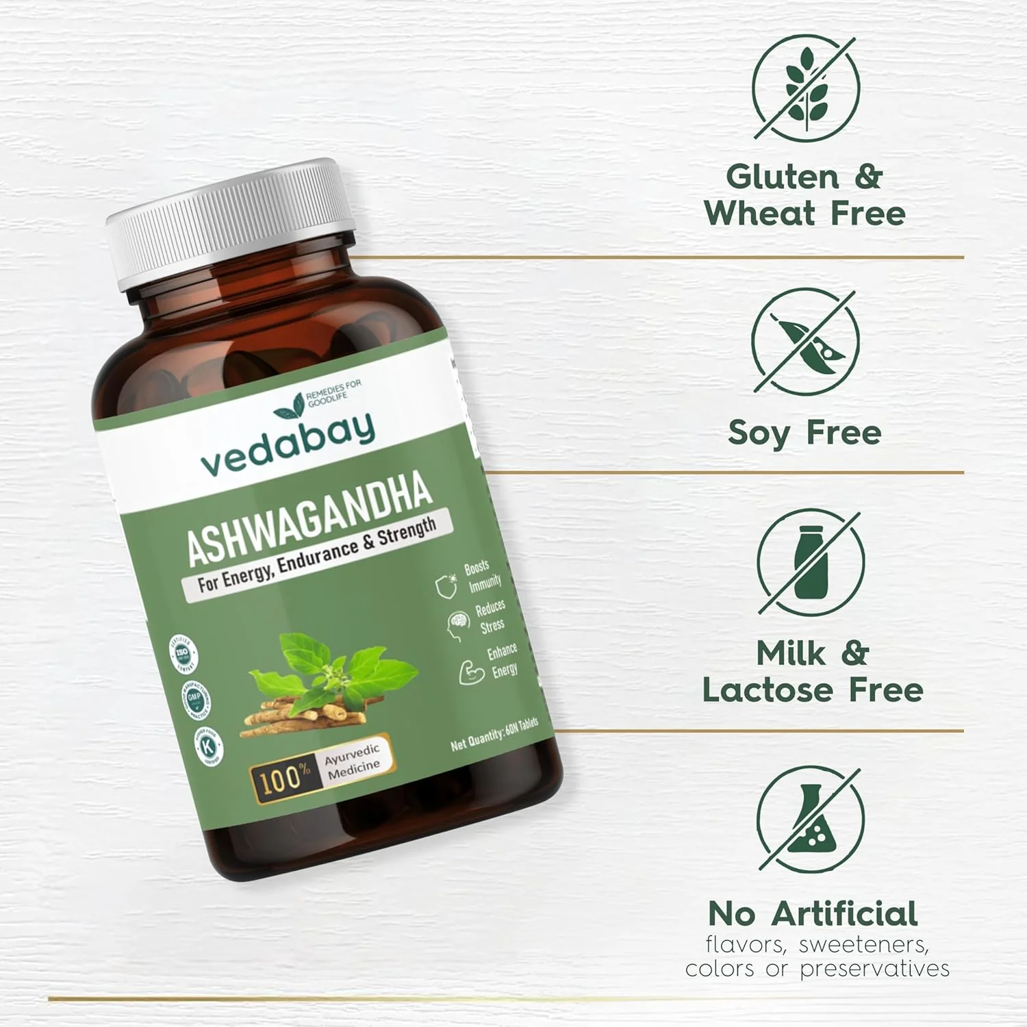 Vedabay Ashwagandha Tablets 600mg, Best For Extra Strength, Performance, Vitality, Anxiety & Stress Relief, 100% Natural | 60 Tablets 100gm 0.2lbs - Image 3