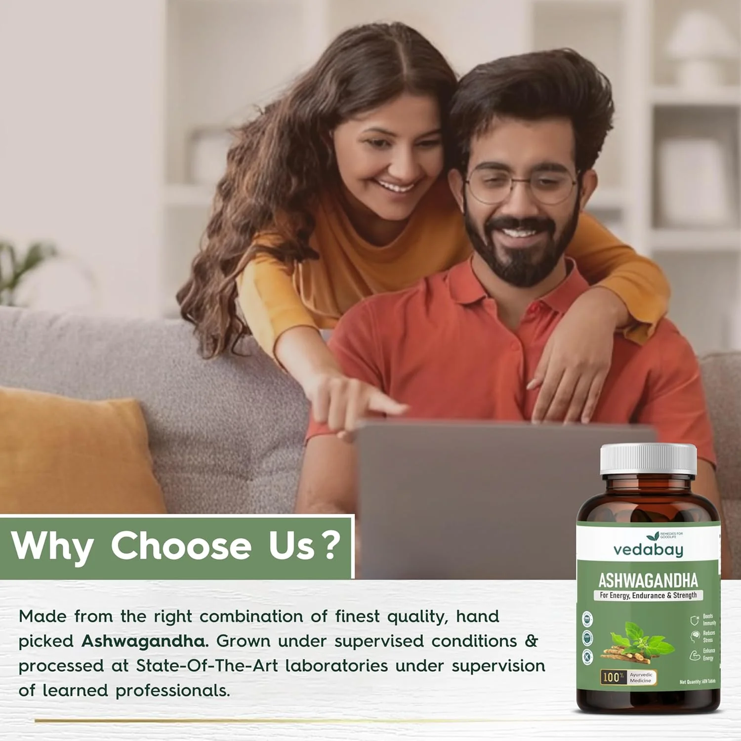 Vedabay Ashwagandha Tablets 600mg, Best For Extra Strength, Performance, Vitality, Anxiety & Stress Relief, 100% Natural | 60 Tablets 100gm 0.2lbs - Image 4