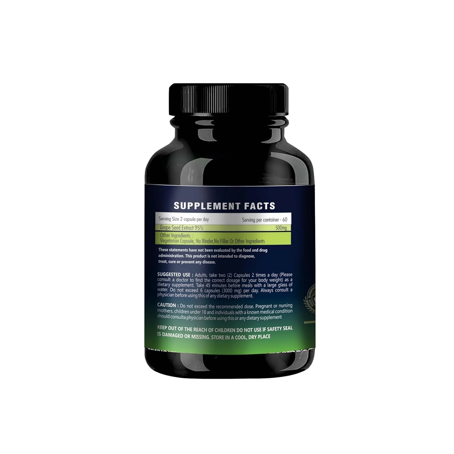 Vedamaxx Grape Seed Extract Capsules, Antioxidant, Immune System Supplement, Help Combat Free Radicals & Oxidative Stress In The Body | 60 Capsules 100gm 0.2lbs