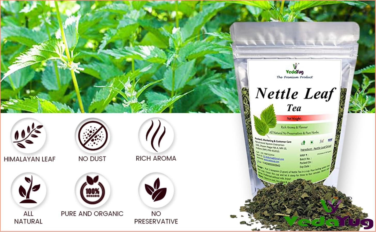 VedaYug Nettle Leaf Tea - 25gm, 0.8 Ounce | Treats Painful Muscles, Rich Aroma & Flavor - No Preservatives, No Additives - Image 3
