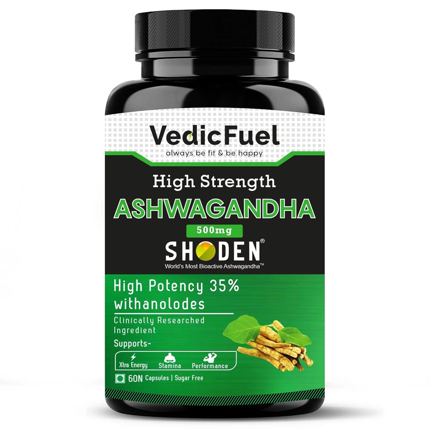 Vedicfuel Ashwagandha, 500mg Of Shoden Ashwagandha, Energy & Immunity Booster, Clinically Researched Ingredient, Specific And Clinically Proven | 60 Capsules 100gm 0.2lbs