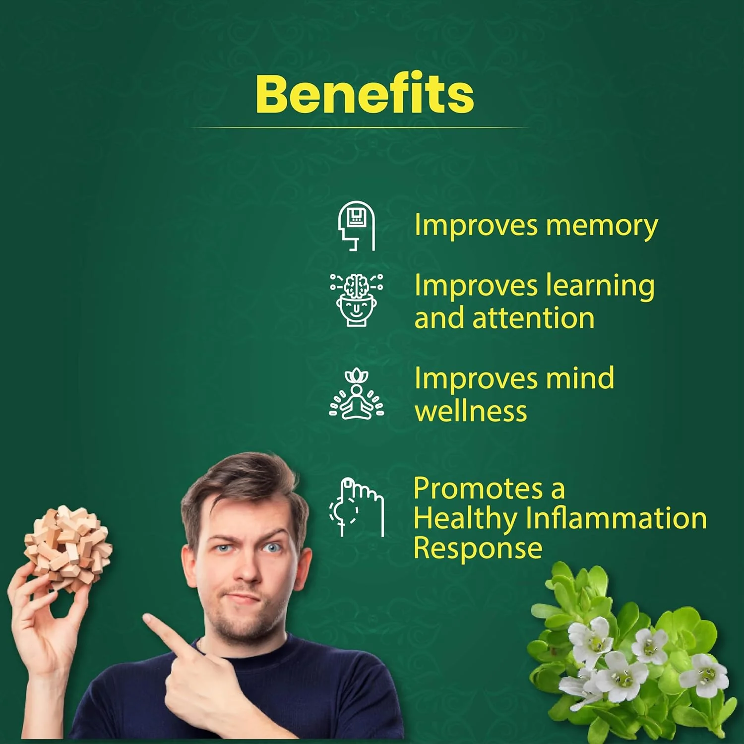 Vedikroots Organic Brahmi Capsules Natural Brain & Memory Support Herbal Supplement For Stress Relief & Focus, Rich In Antioxident, Helps Improve Memory | 60 Veg Capsules 100gm 0.2lbs - Image 3