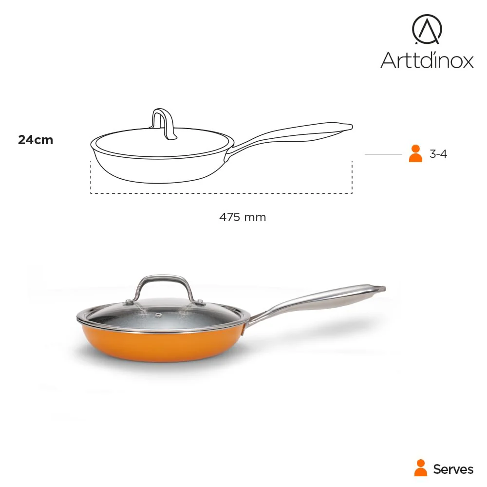 Vida Stainless Steel Triply Frypan With Lid - 24 Cm, 1.8 Liters | Etched Nonstick PTFE - Rivet Less Handle | Gas & Induction Base - 7 Yrs Warranty, Volcanic Color - Image 4