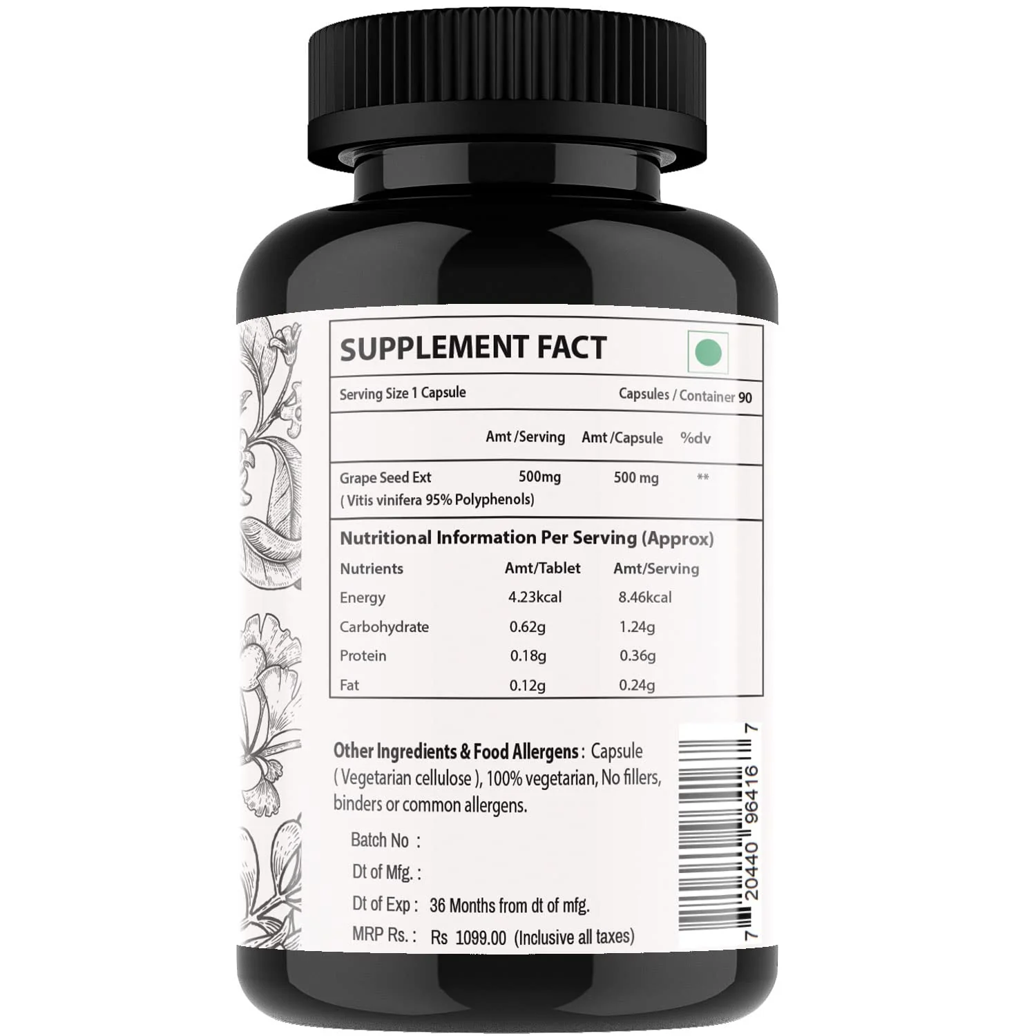 Vitaminhaat Grape Seed Extract Potent Antioxidant Support For Immune Health, 500mg, Rich In Compounds Known As Phenolics, Tocopherol Vitamin E & Proanthocyanidins | 90 Capsules 150gm 0.3lbs - Image 3