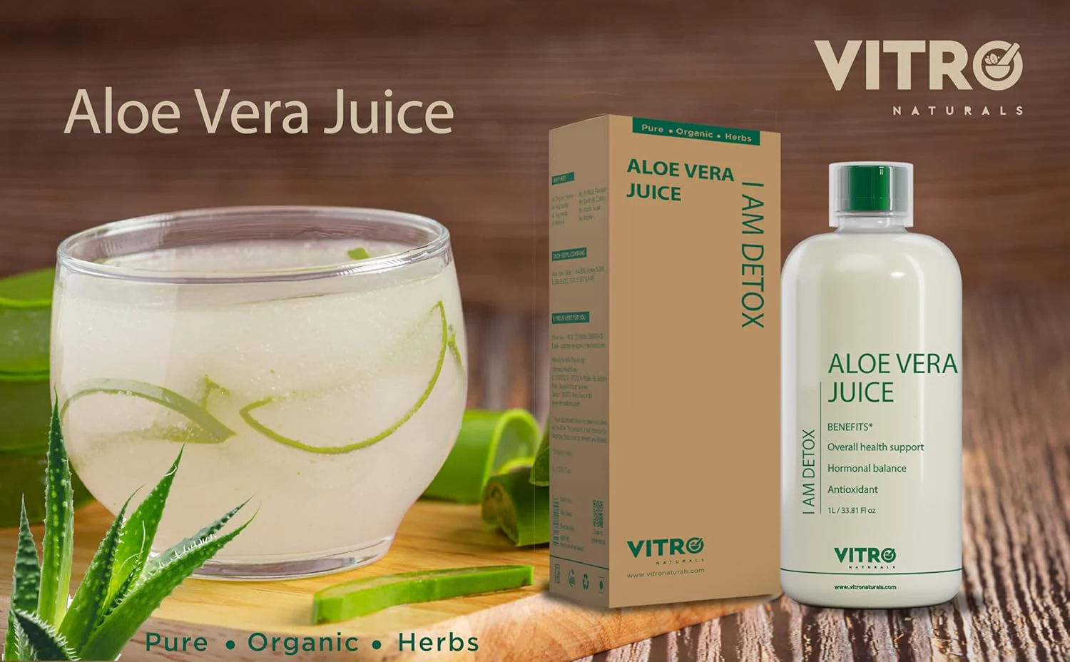 Vitro Aloe Vera Juice Hydrates, Moisturizes, Detoxifies, Improves Skin, Hair Health & Weight Management, 1 L 2.2lbs - Image 3
