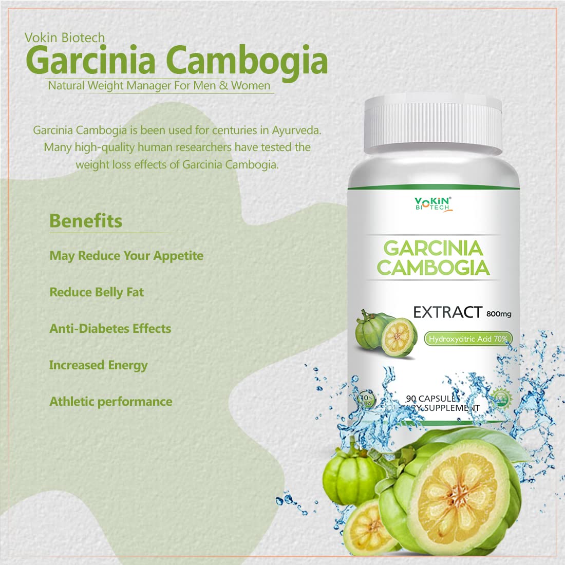 Vokin Biotech Garcinia Cambogia Extract 70% Hca For Weight Loss & Fat Burner, 100% Veg Natural Appetite | 90 Capsules 100gm 0.2lbs - Image 3