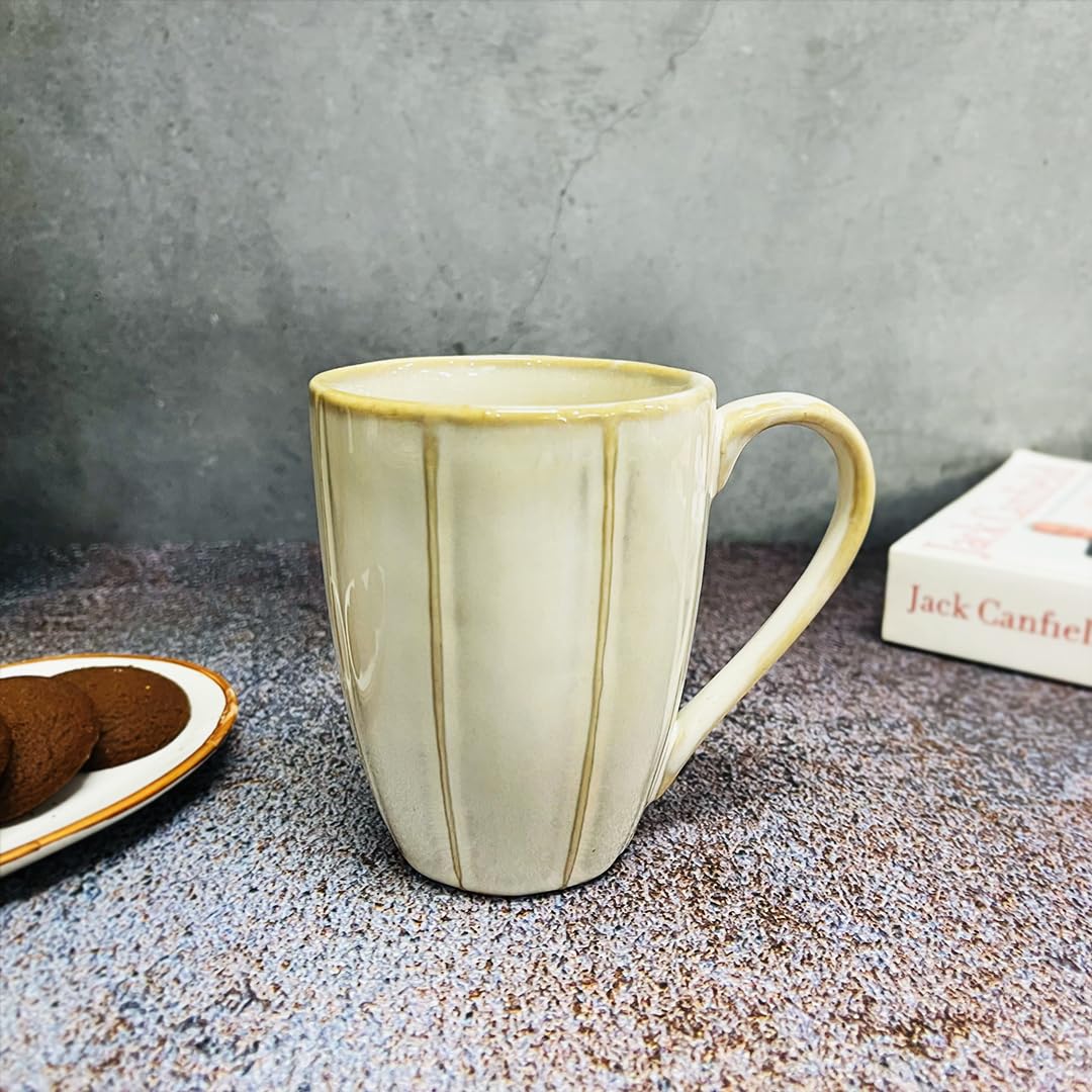 White Ivory Charm Ceramic Coffee Mug Set Of 2 Pieces - 350ml Each | Studio Pottery Ceramic Mugs For Coffee, Tea, Milk - Microwave Safe & Leak Proof - Image 5