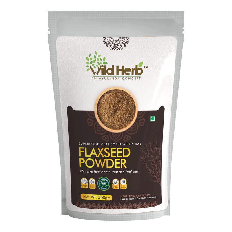 Wild Herb Pure & Natural Flax Seed Powder For Eating, Rich Protein & Mineral, Nutritious & Preservative - Free No Added Colours And No Gmo | 500gm 1.1lbs