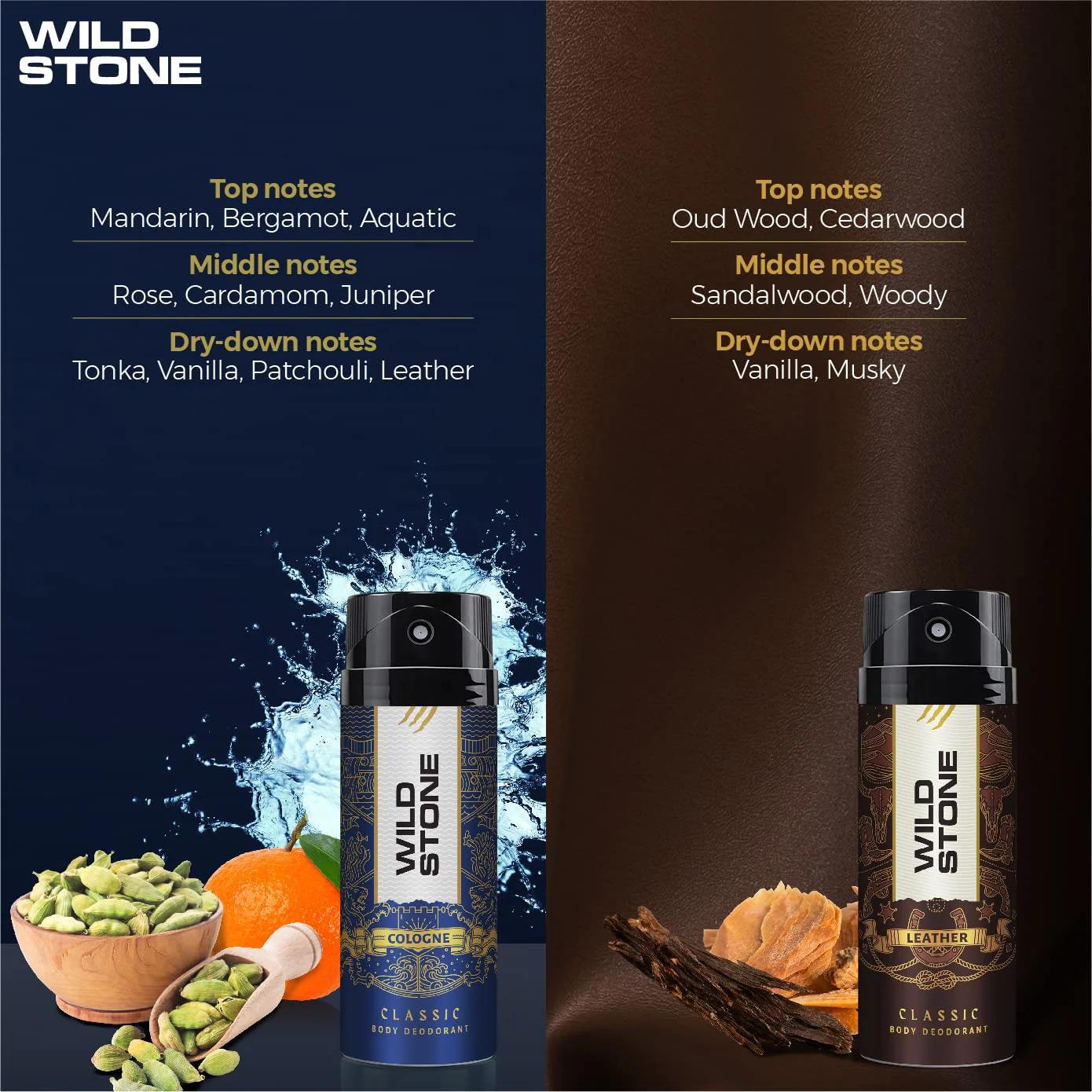 Wild Stone Classic Cologne & Leather Long Lasting Deodorants Body Spray 450ml 15.2 Fl.oz. | Perfect Gift For Boyfriend - Image 3