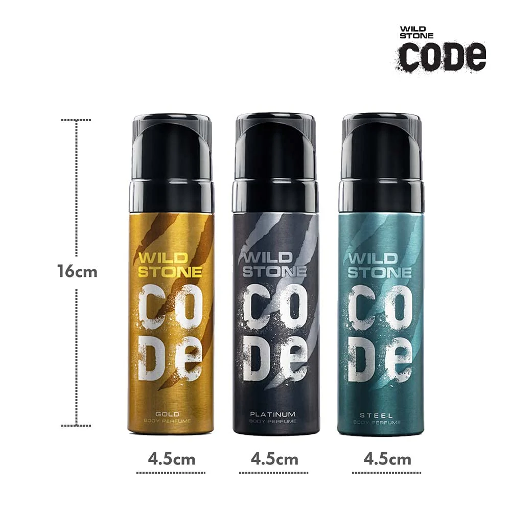 Wild Stone Code Gold Platinum & Steel No Gas Body Perfume 360ml 12.1 Fl.oz. Pack Of 3 | Perfect Gift For Men - Image 4