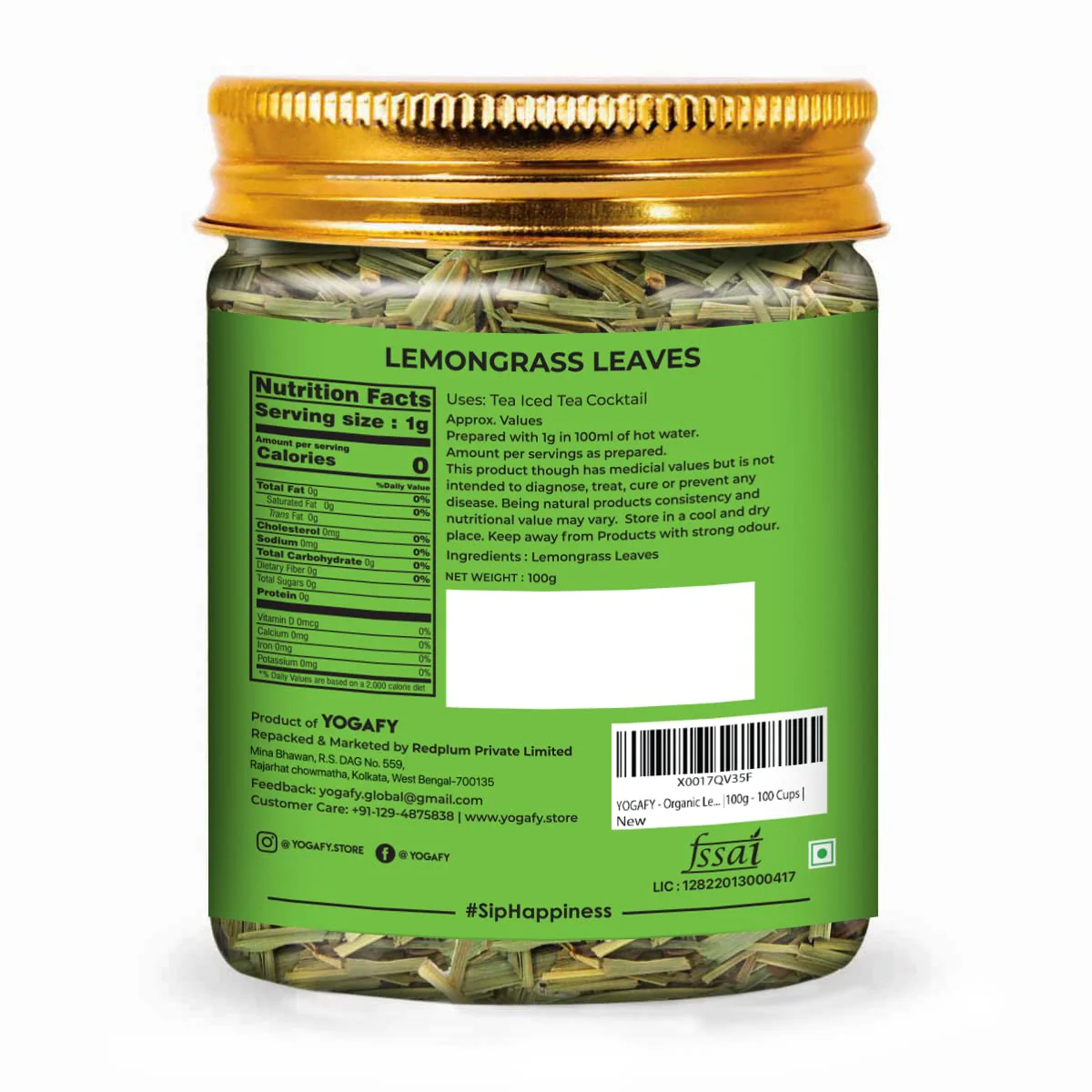Yogafy Lemongrass Herbal Tea Leaves - Pack Of 2 X 100gm Reusable Pet Jar, 3.5 Ounce Each, 50 Cups | Boost Metabolism Used For Detox - Caffeine Free, Non GMO - Image 2