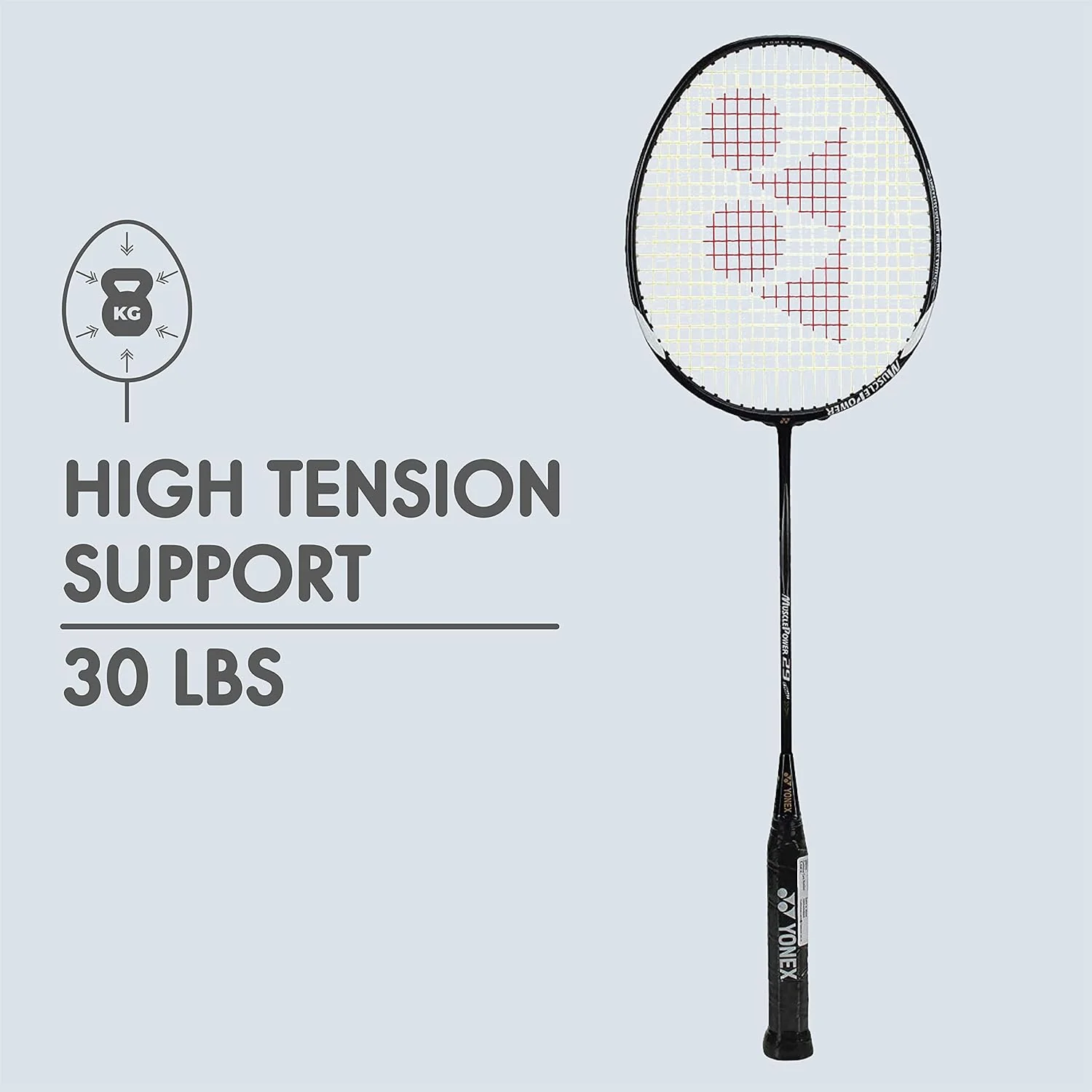 Yonex MUSCLE POWER 29 Carbon Graphite Strung Badminton Racket With Full Racket Cover, Colour - Black & White | For Intermediate Players, 85 Grams, Maximum String Tension - 30lbs - Image 2