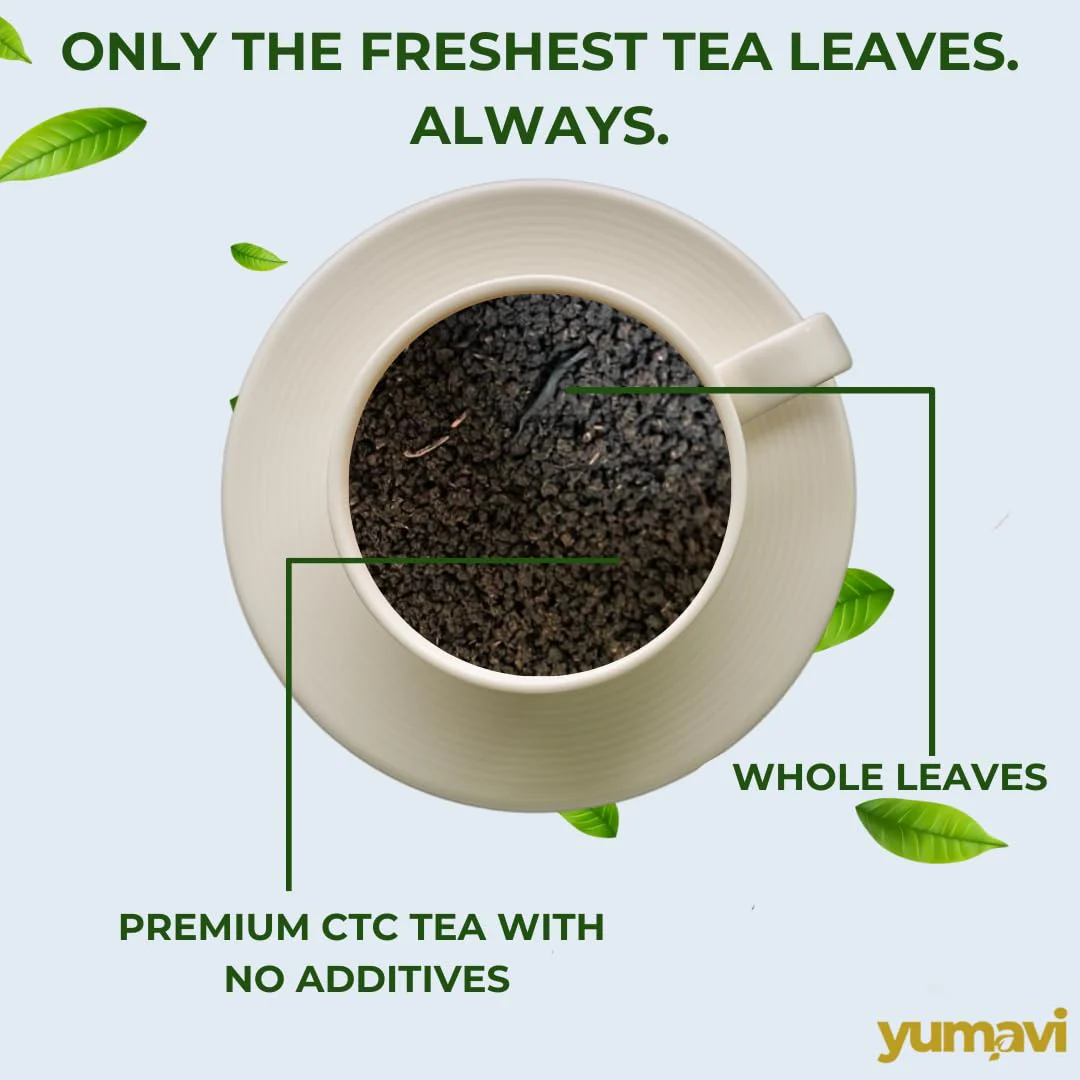 Yumavi Assam Second Flush CTC Tea With Long Leaves Pack Of 2 - 500+250gm, 26.4 Ounce | Refreshing & Aromatic Kadak Chai - No Colours Or Preservatives | Freshly Handpicked, Medium Caffeine - Image 4