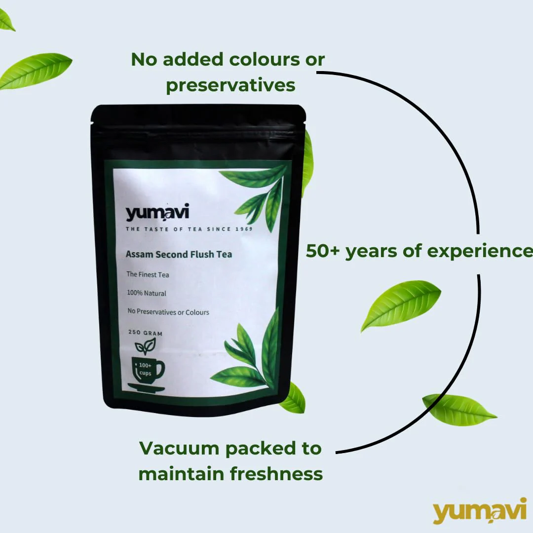 Yumavi Assam Second Flush CTC Tea With Long Leaves - Pack Of 2 X 500gm, 17.6 Ounce Each, 200+ Cups | Aromatic & Refreshing Kadak Chai - No Preservatives Or Colors, Medium Caffeine - Image 3