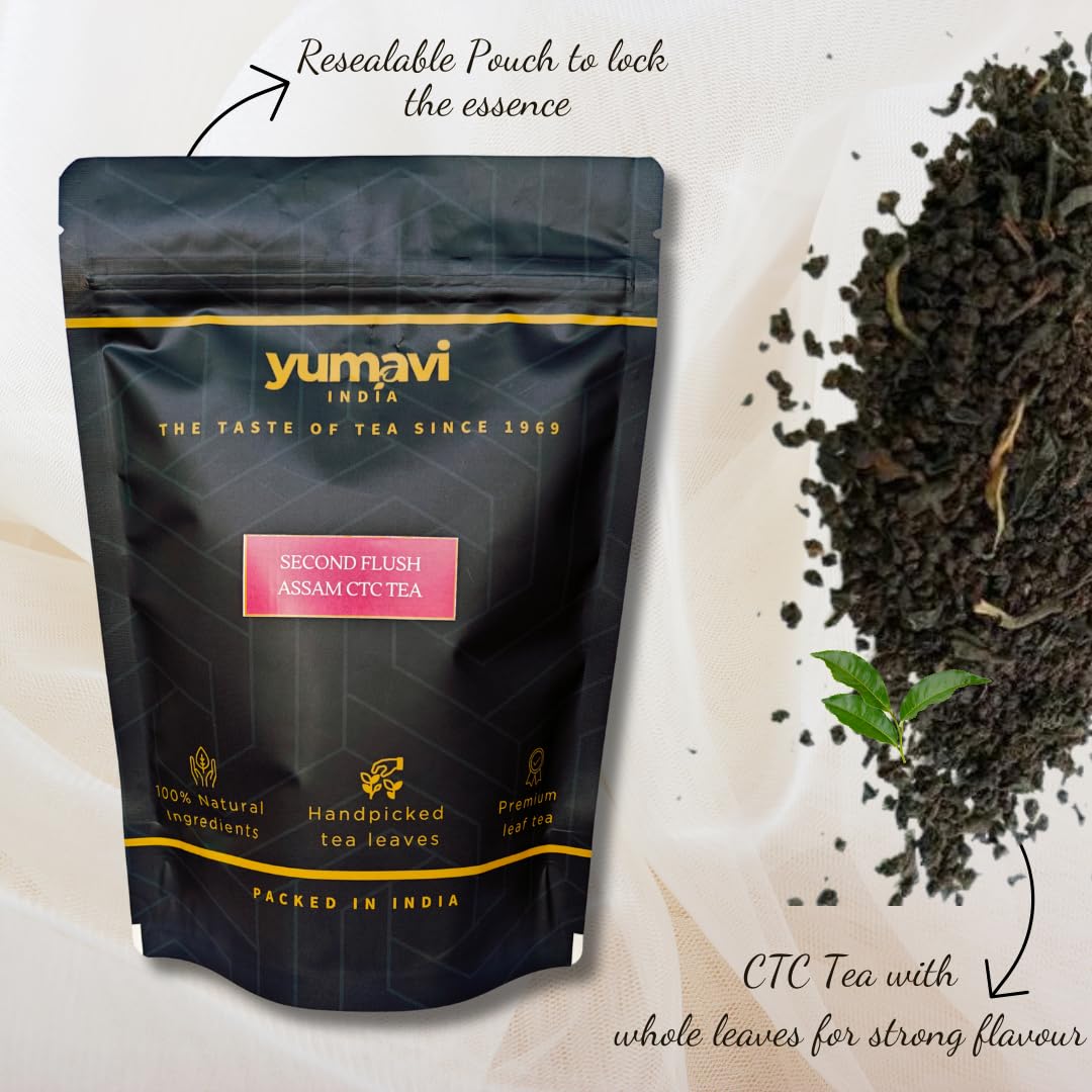 Yumavi Second Flush Assam CTC Tea - 250gm, 8.8 Ounce | Rich, Bold & Smooth Taste - Freshly Handpicked Kadak Chai Patti | Strong Chai With Whole Leaves, Medium Caffeine - Image 3