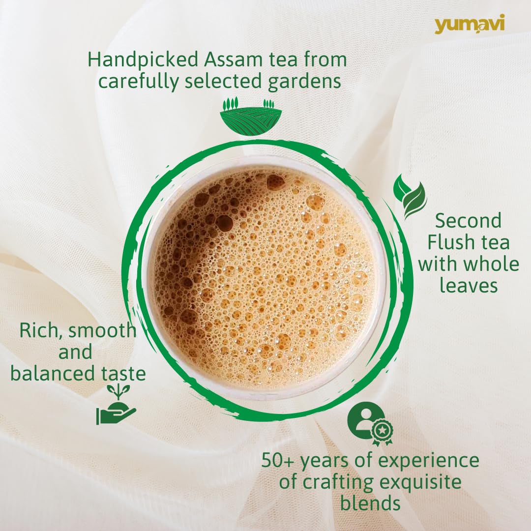 Yumavi Second Flush Assam CTC Tea - 250gm, 8.8 Ounce | Rich, Bold & Smooth Taste - Freshly Handpicked Kadak Chai Patti | Strong Chai With Whole Leaves, Medium Caffeine - Image 4