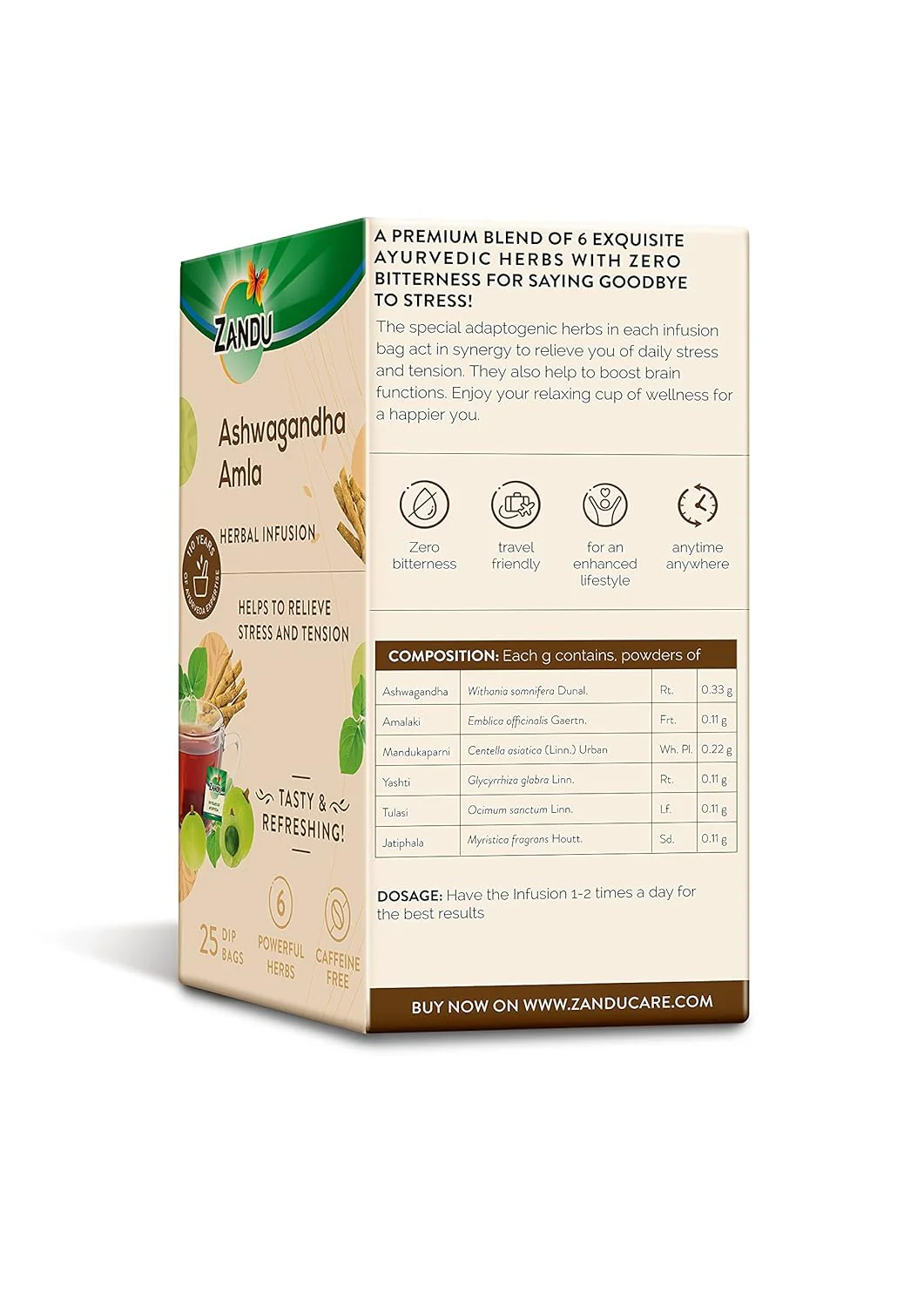 Zandu Ashwagandha Amla Herbal Infusion Tea - 25 Tea Bags | Enriched With 6 Ayurvedic Ingredients - Relieves Stress & Tension | Enhances Immunity - Caffeine Free, Non GMO - Image 2